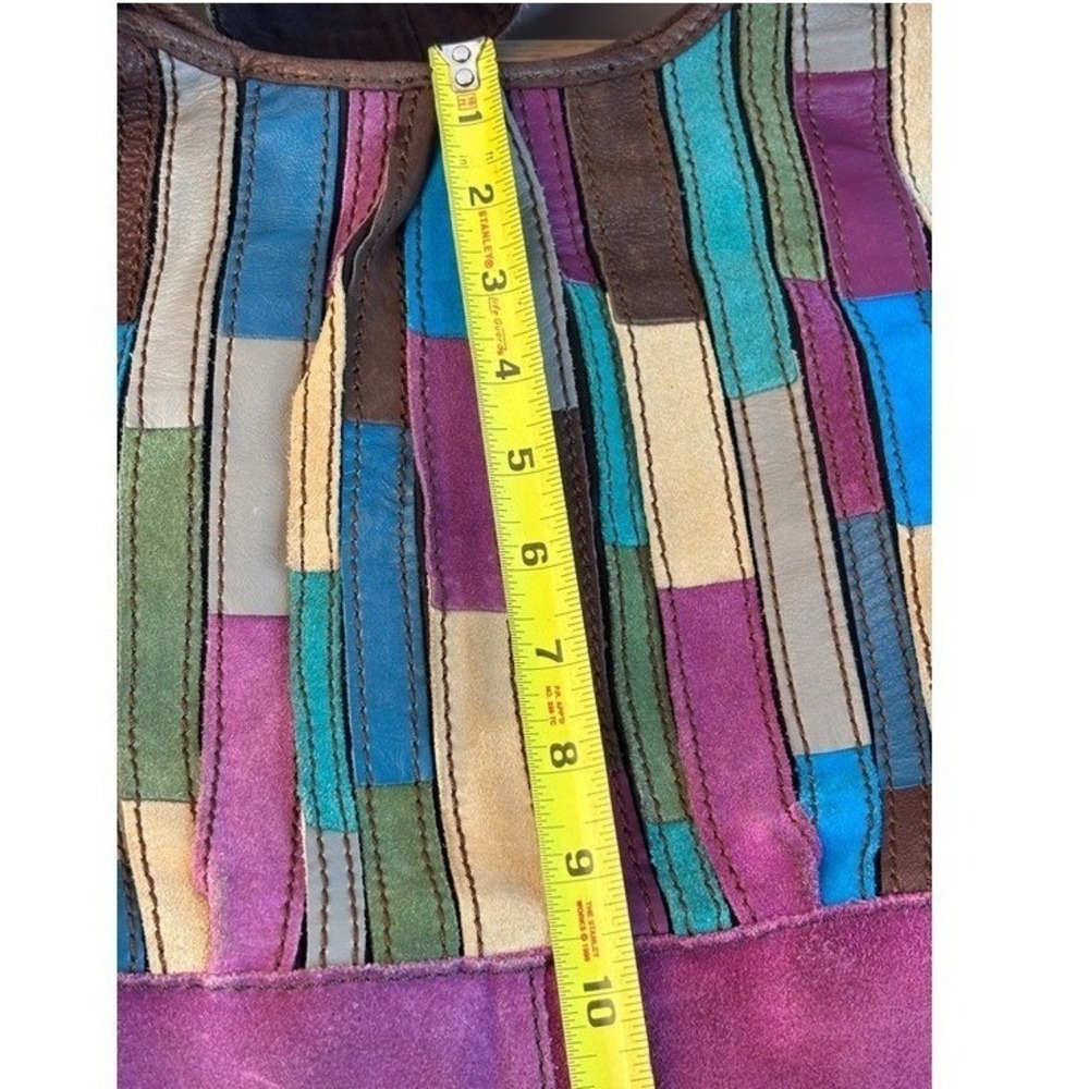 Lucky Brand Handbag Patchwork Leather Suede Boho Hobo Shoulder Bag Multi-Color - Picture 14 of 16